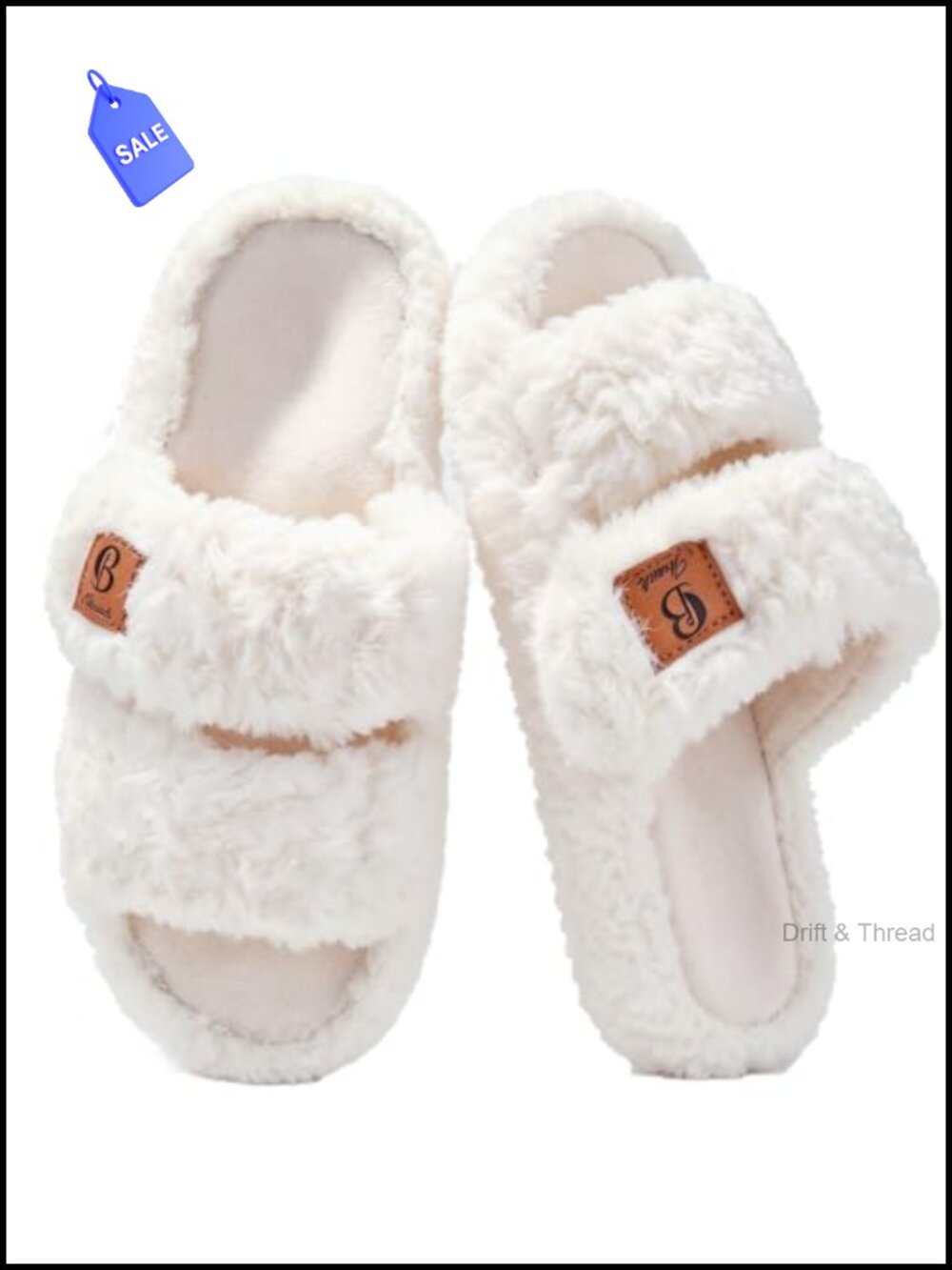 Fuzzy Faux Fur Memory Foam Slide Slippers Open Toe Adjustable House Shoes